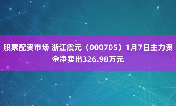 股票配资市场 浙江震元（000705）1月7日主力资金净卖出326.98万元